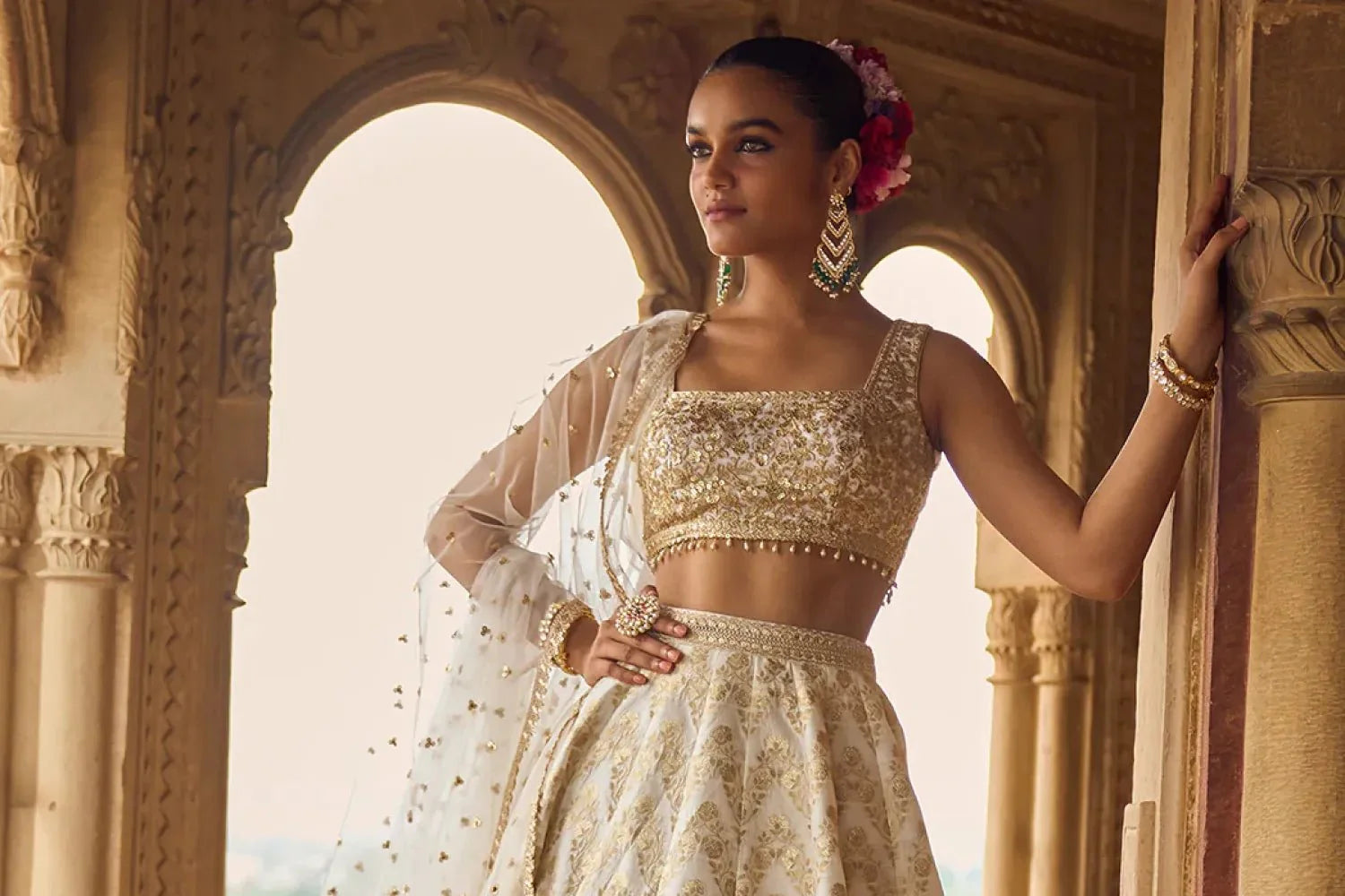 Woman outdoors wearing a lehenga