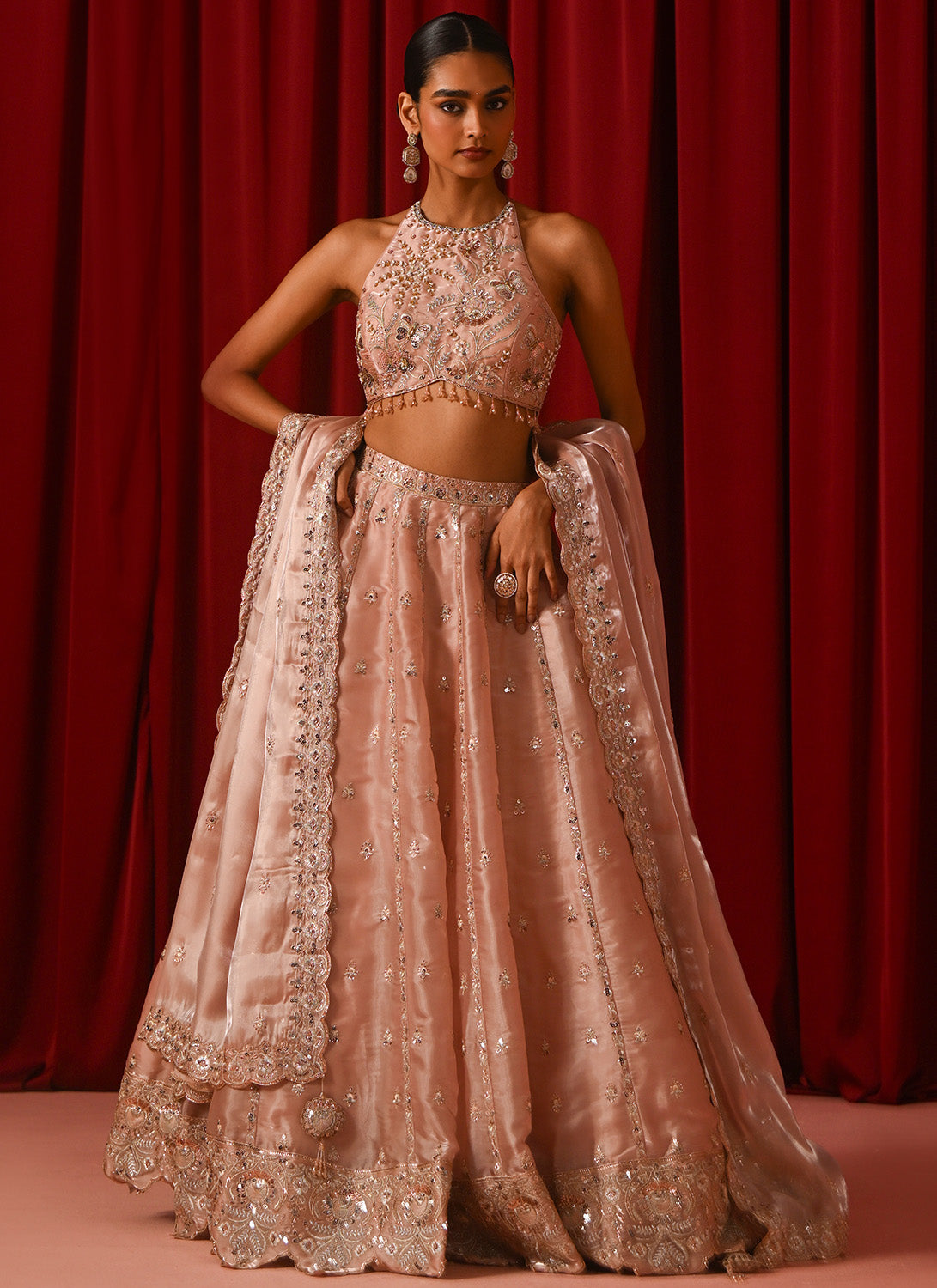Blush Pink Embroidered Silk Lehenga