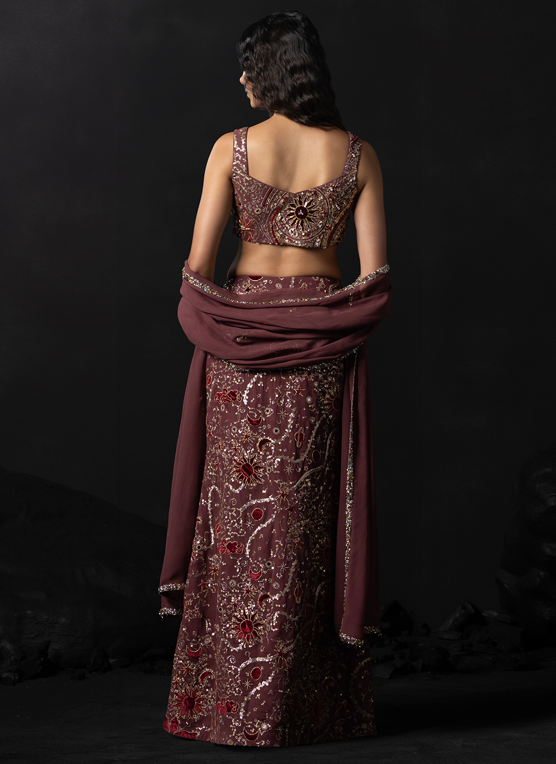 Deep Mauve Embroidered Georgette Lehenga