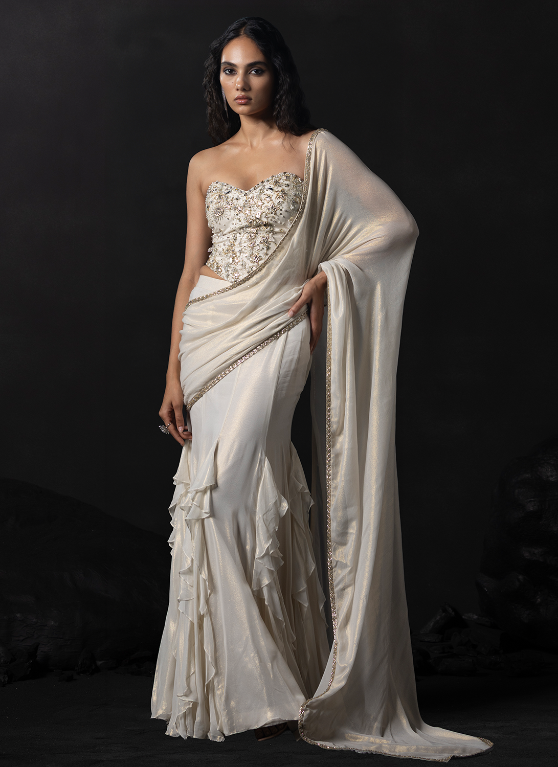 White Embroidered Georgette Saree
