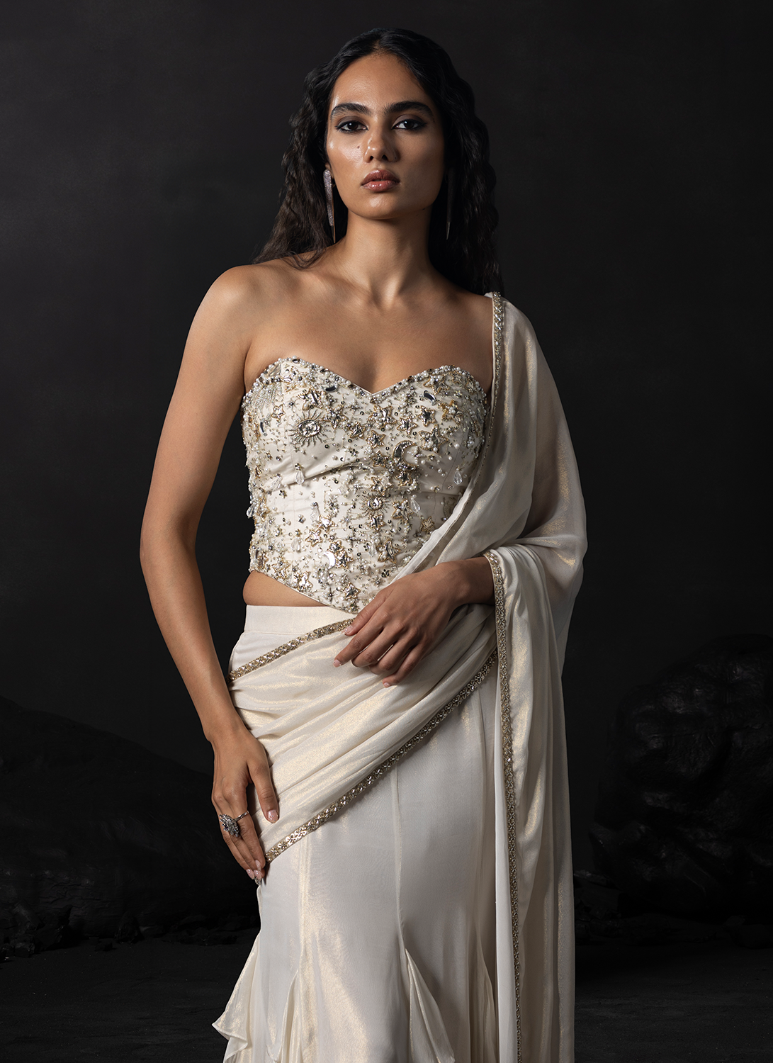 White Embroidered Georgette Saree
