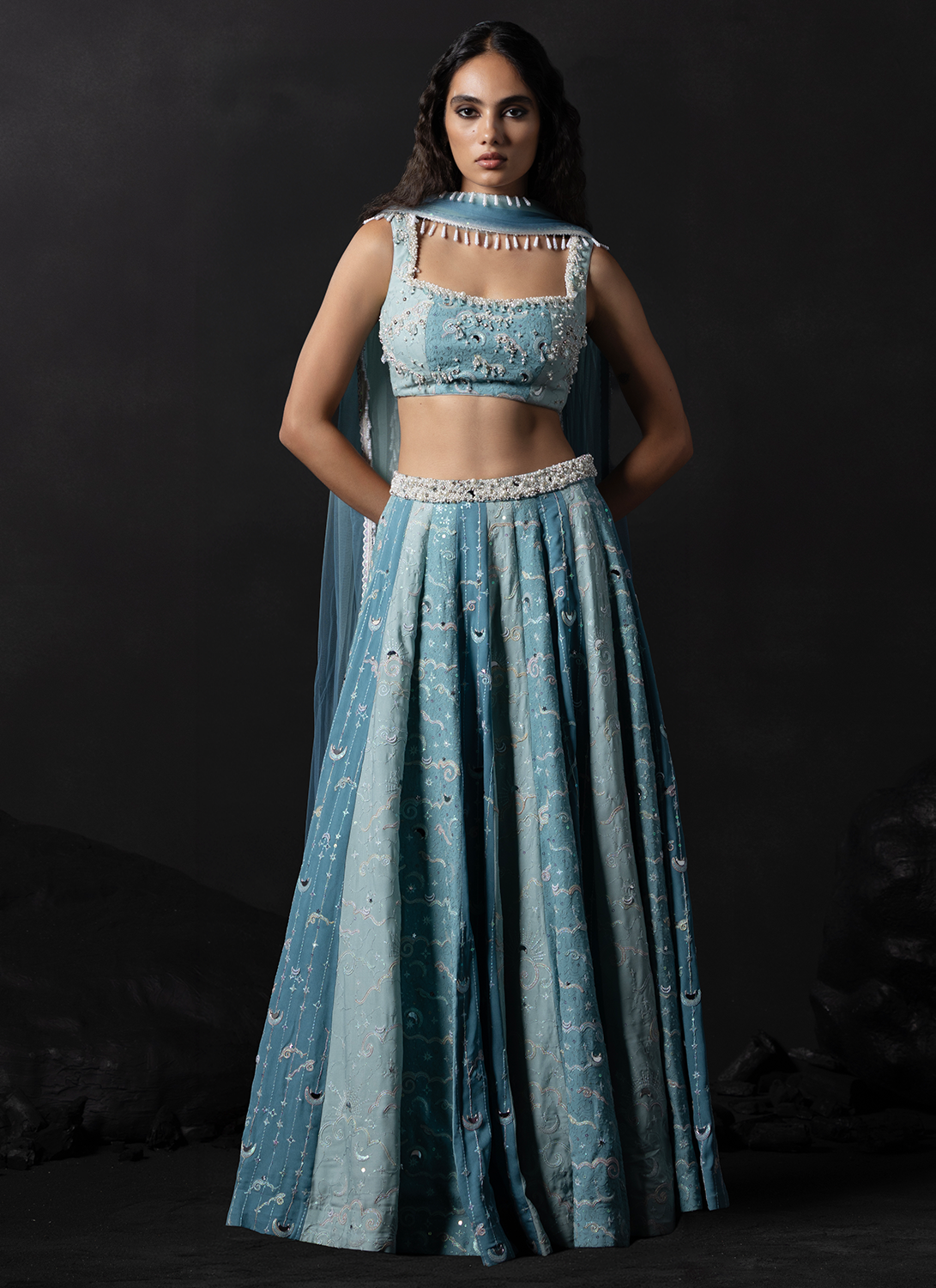 Powder Blue Embroidered Georgette Lehenga