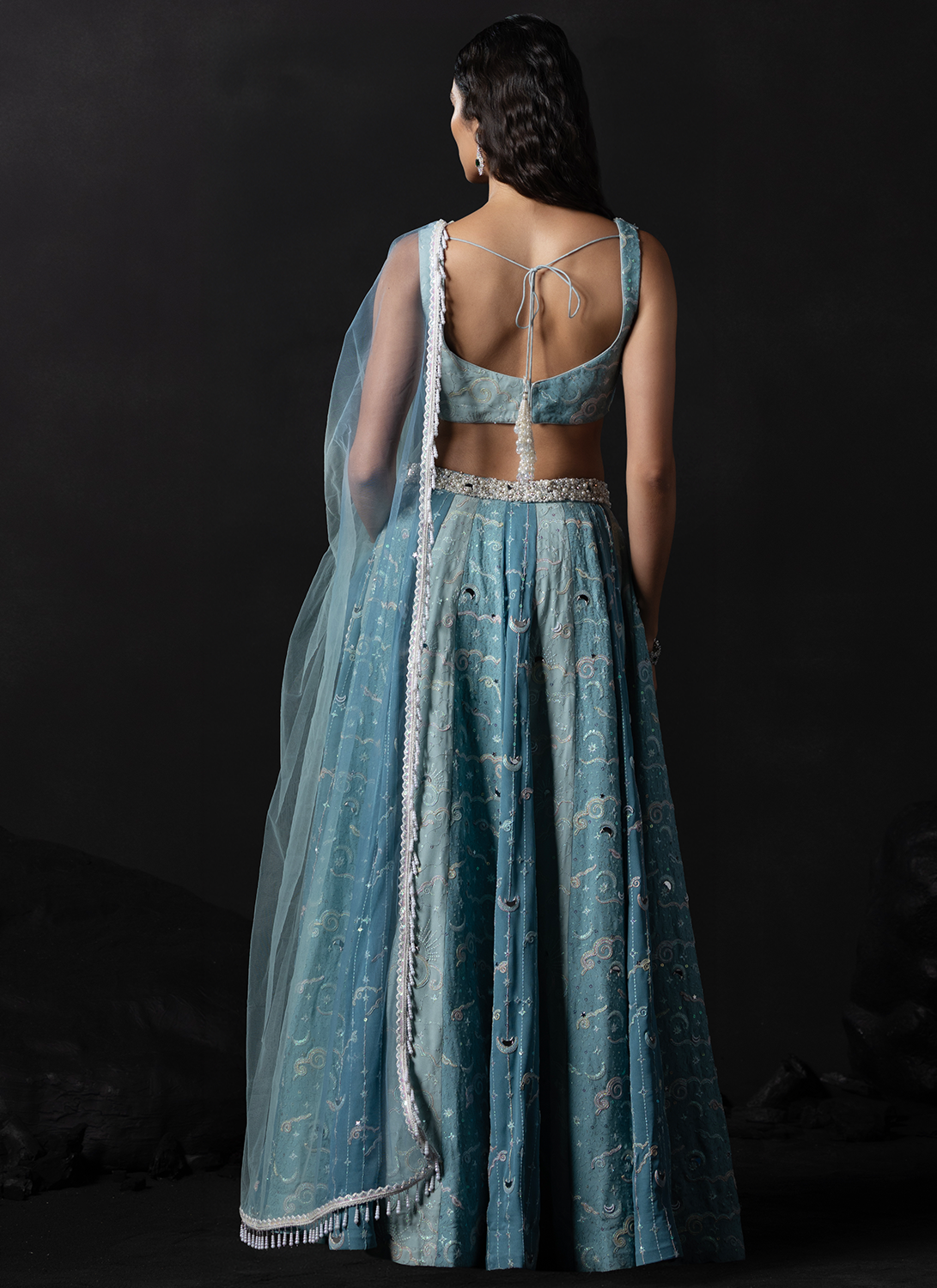Powder Blue Embroidered Georgette Lehenga