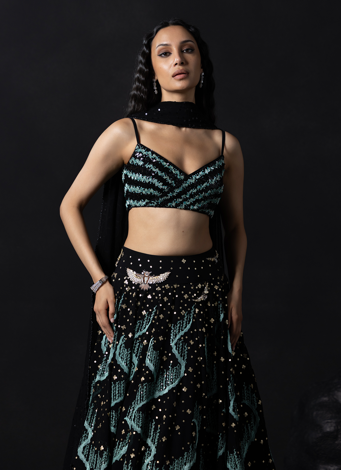 Black Embroidered Georgette Lehenga