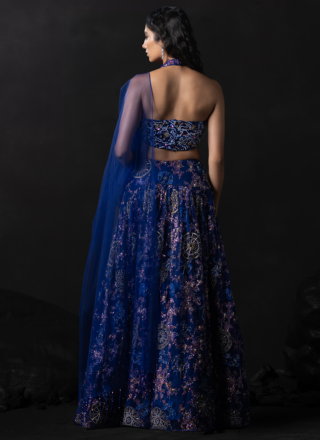 Blue Embroidered Net Lehenga