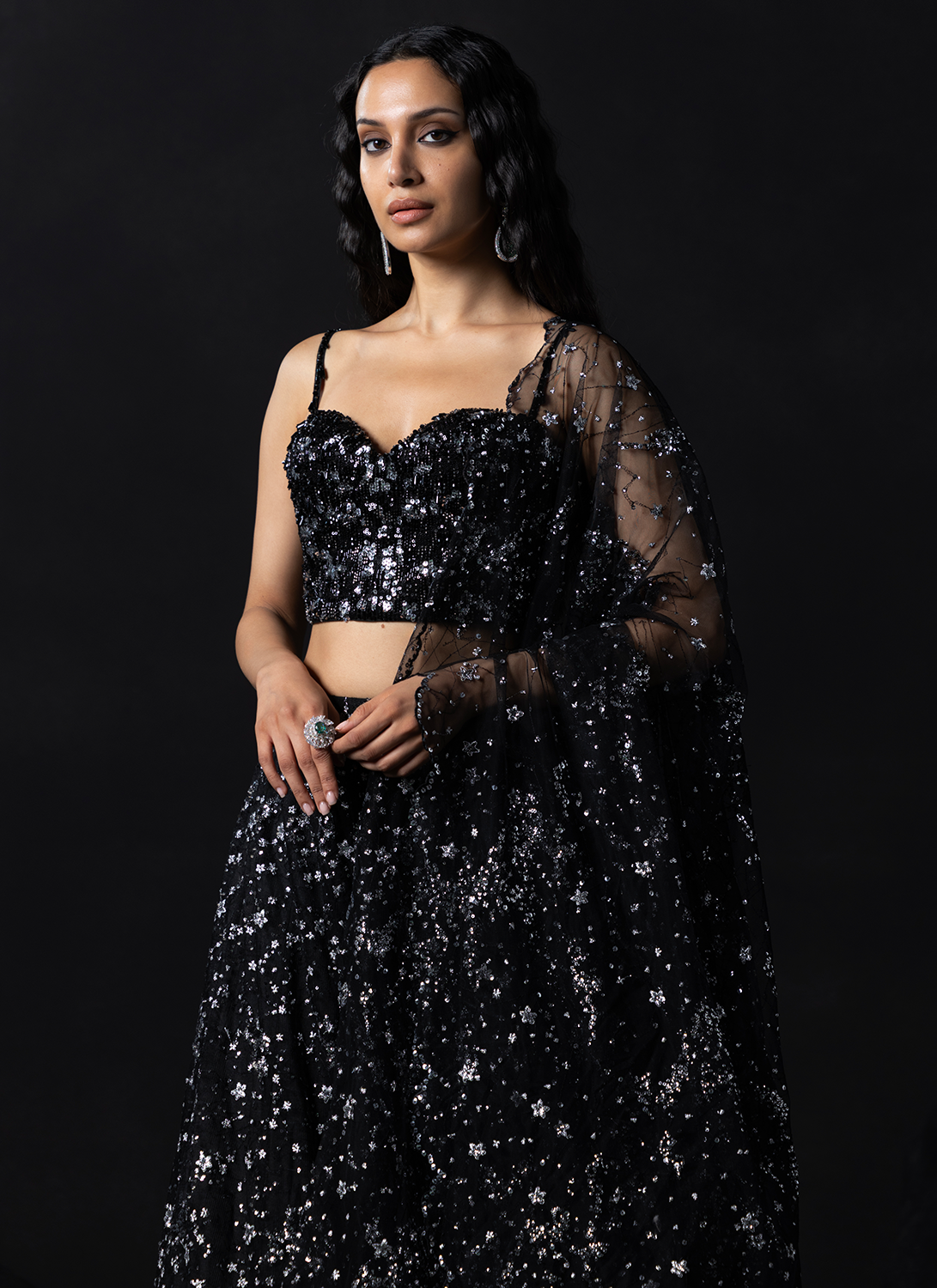 Black Embroidered Net Lehenga