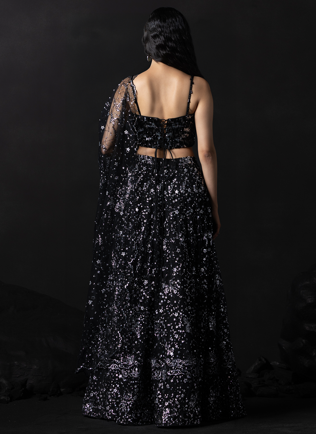Black Embroidered Net Lehenga