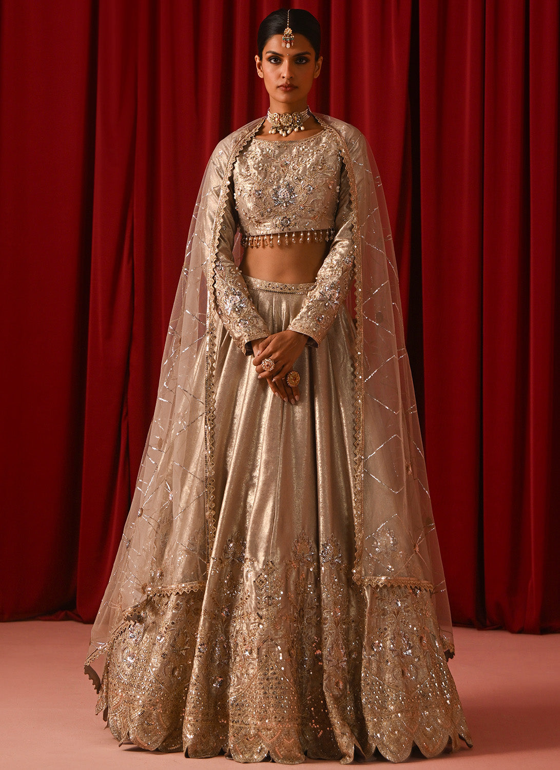 Champagne Gold Metallic Embroidered Lehenga