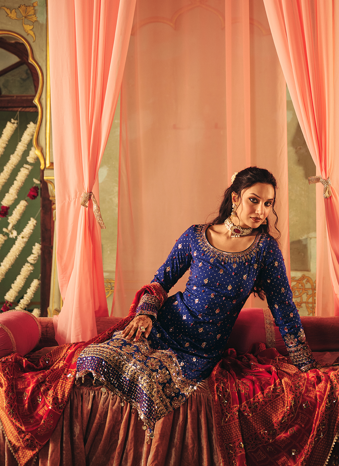 Royal Blue Embroidered Georgette Straight Suit