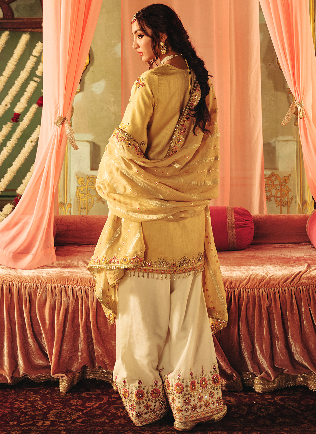Golden Yellow Embroidered Crepe Punjabi Suit