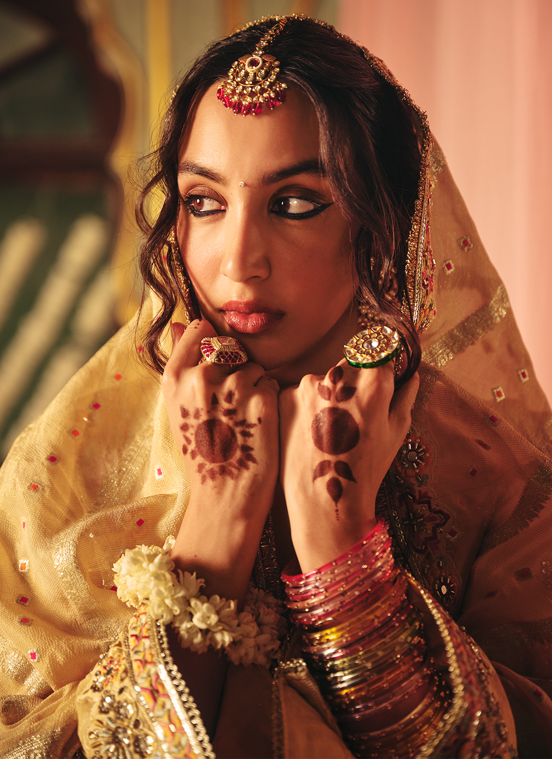Golden Yellow Embroidered Crepe Punjabi Suit
