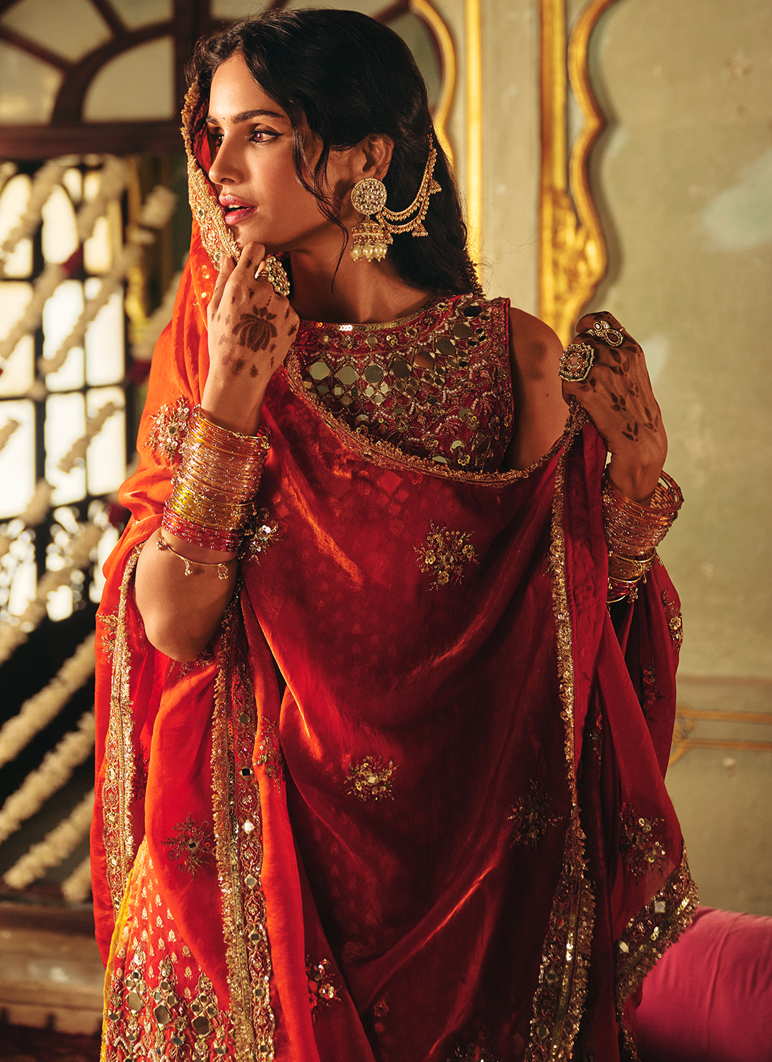 Rust and Mustard Embroidered Brocade Sharara