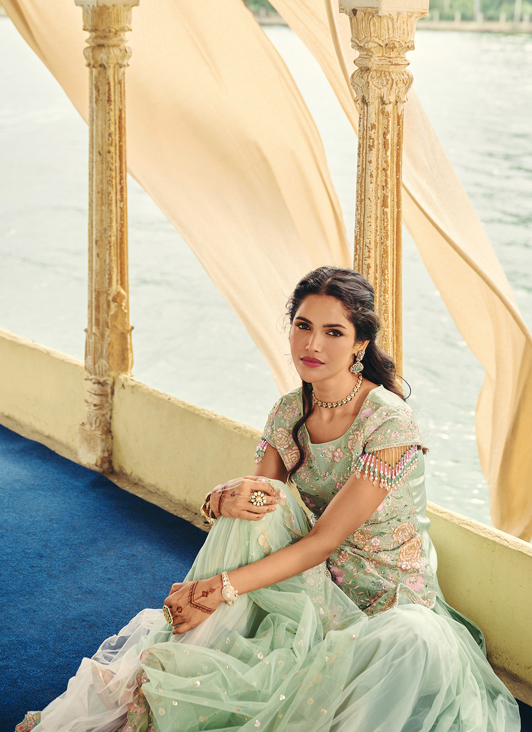 Mint Green Embroidered Organza Sharara