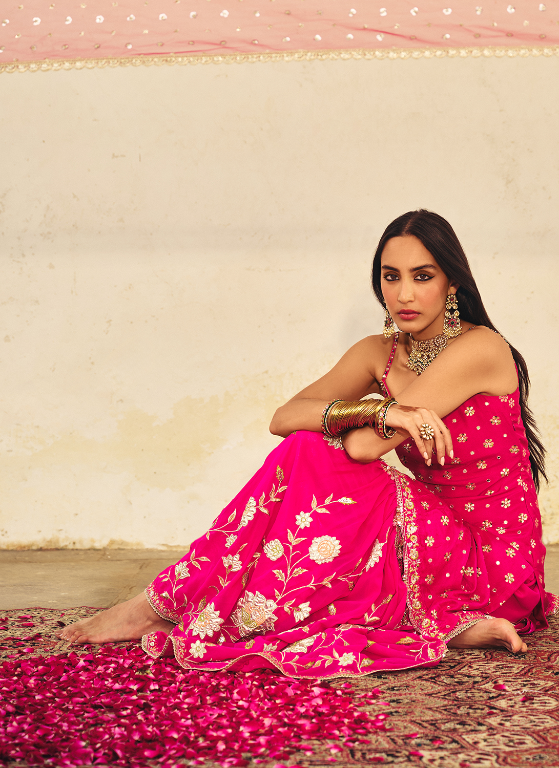 Pink Embroidered Brocade Gharara
