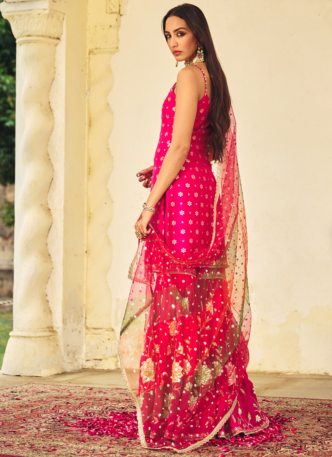 Pink Embroidered Brocade Gharara