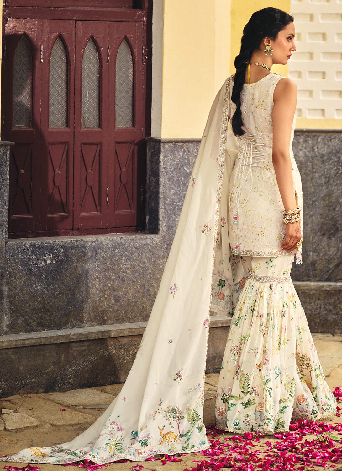 Ivory Embroidered Tissue Silk Gharara