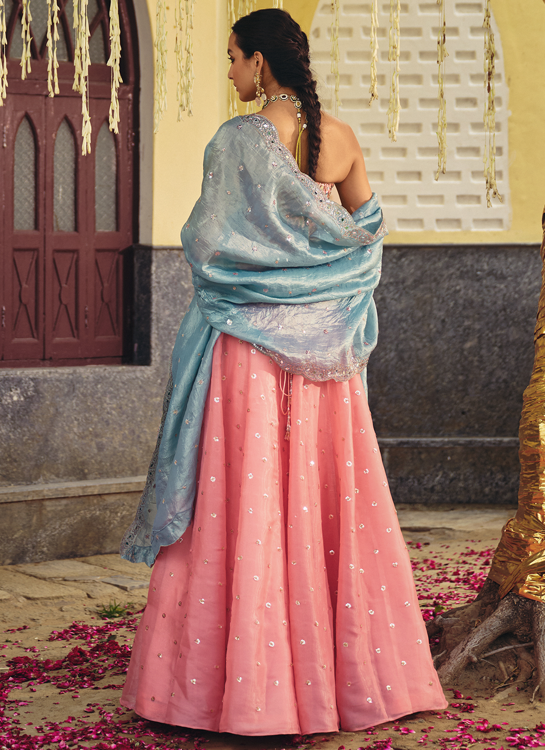 Blush Pink Embroidered Corset Style Lehenga