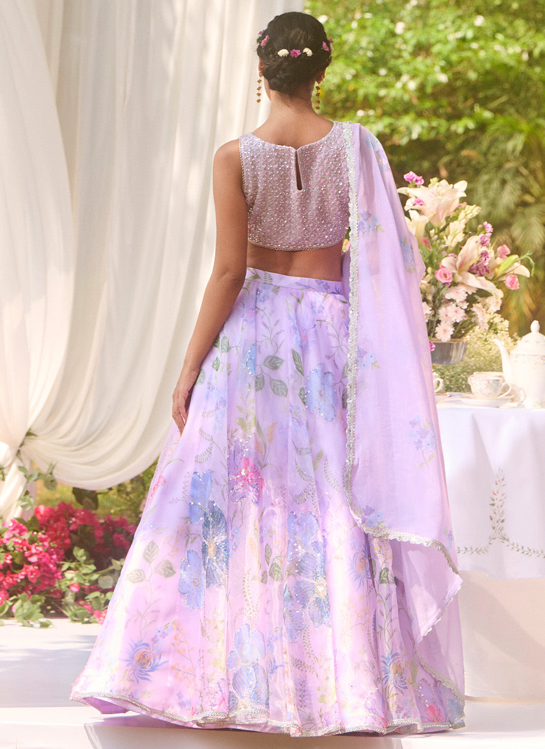 Lavender Multicolor Floral Embroidered Lehenga