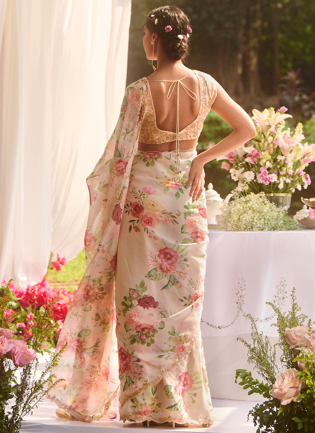 Ivory Multicolor Floral Embroidered Saree