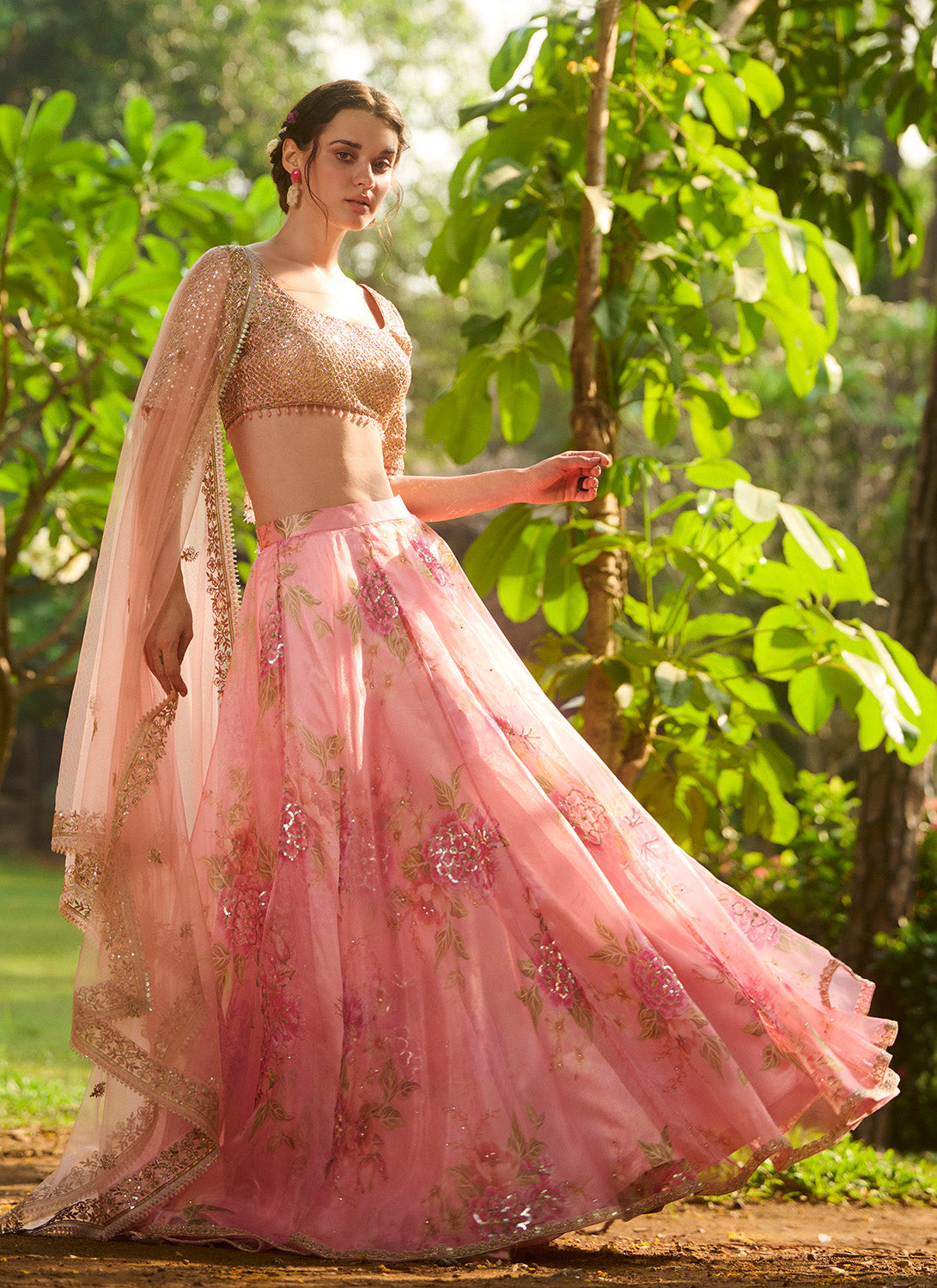 Light Pink Floral Embroidered Lehenga