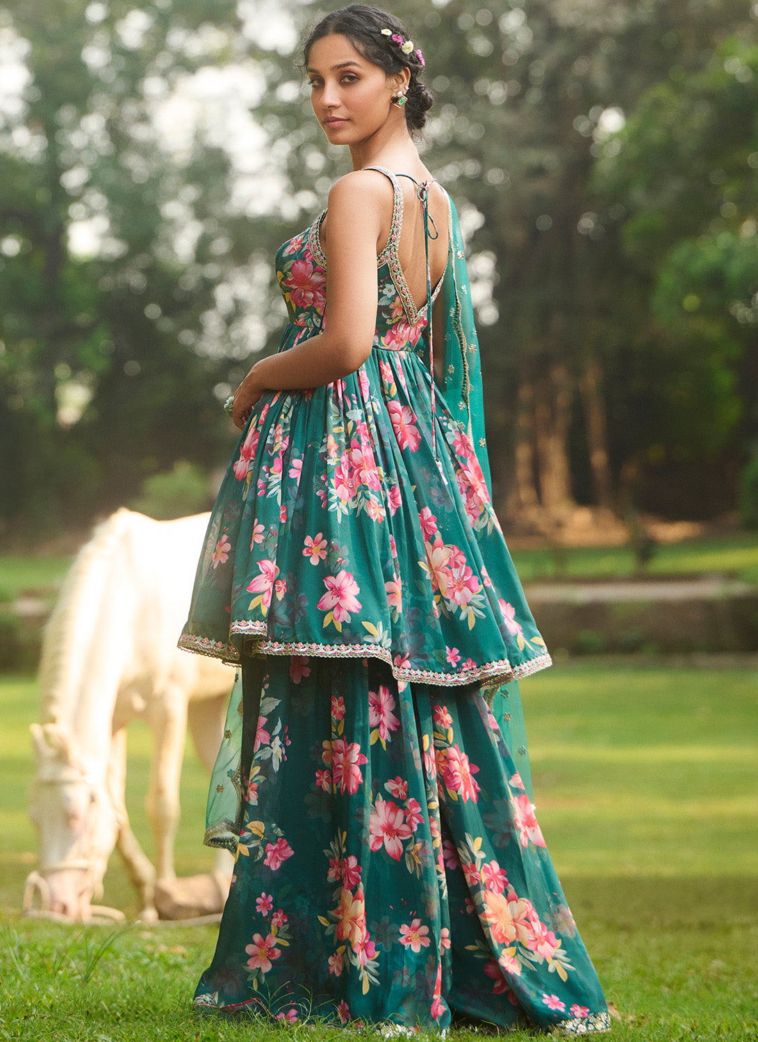 Green Multicolor Floral Printed Sharara Suit