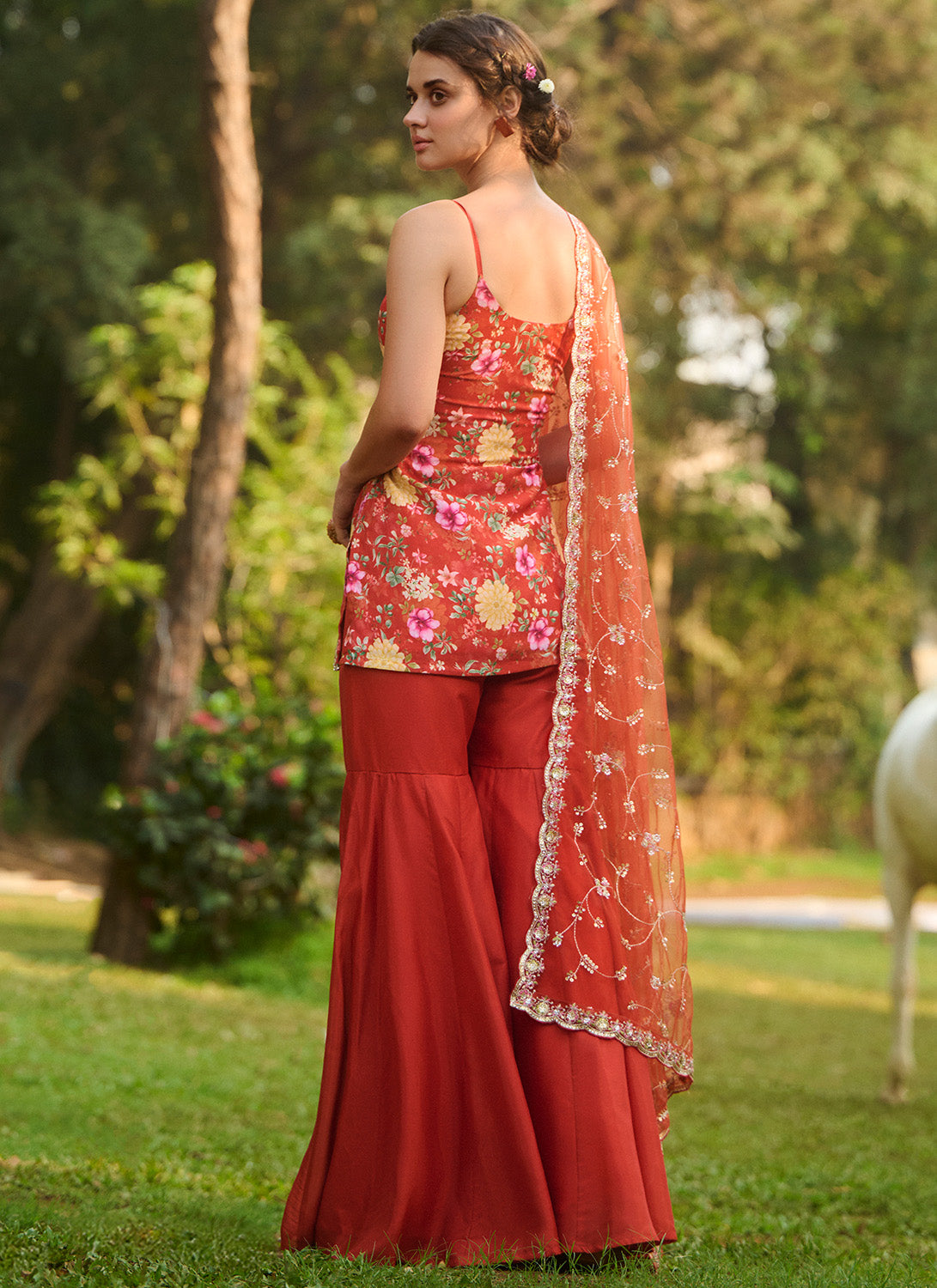 Orange Multicolor Floral Printed Gharara Suit