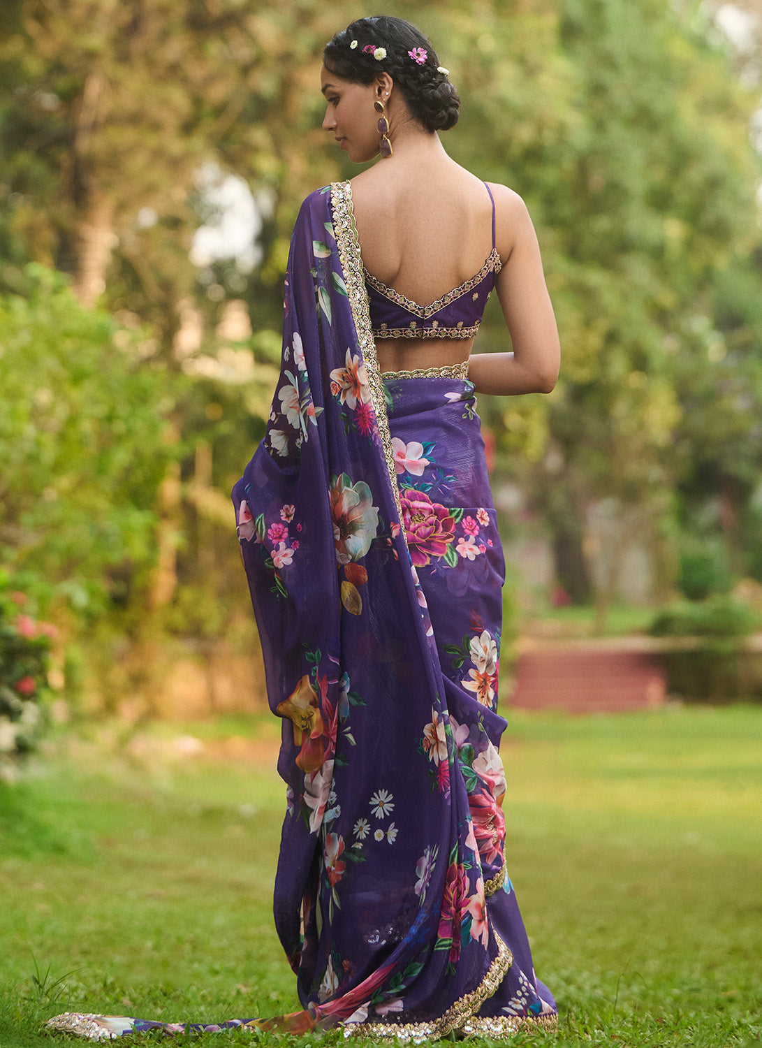 Purple Multicolor Floral Printed Saree