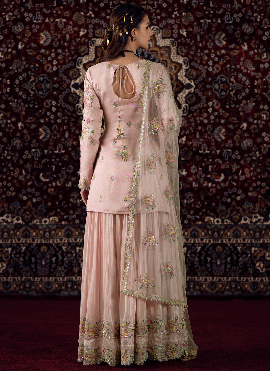 Soft Pink Embroidered Silk Sharara Suit - Lashkaraa