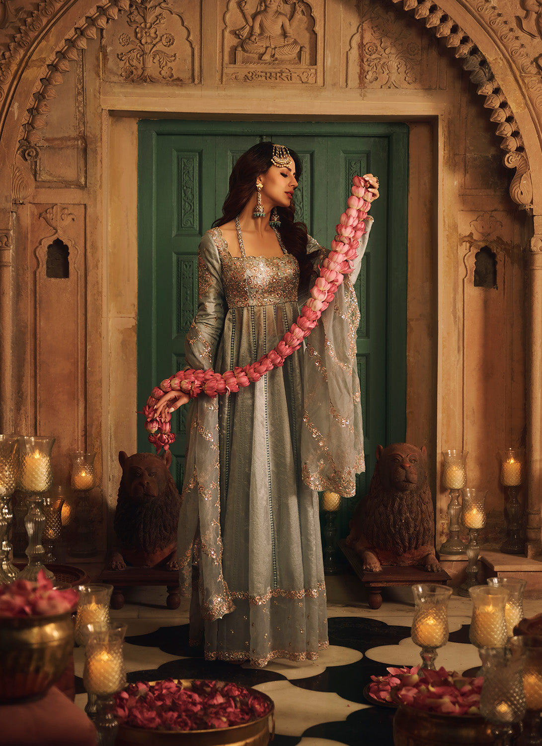 Dusty Blue Embroidered Organza Anarkali - Lashkaraa