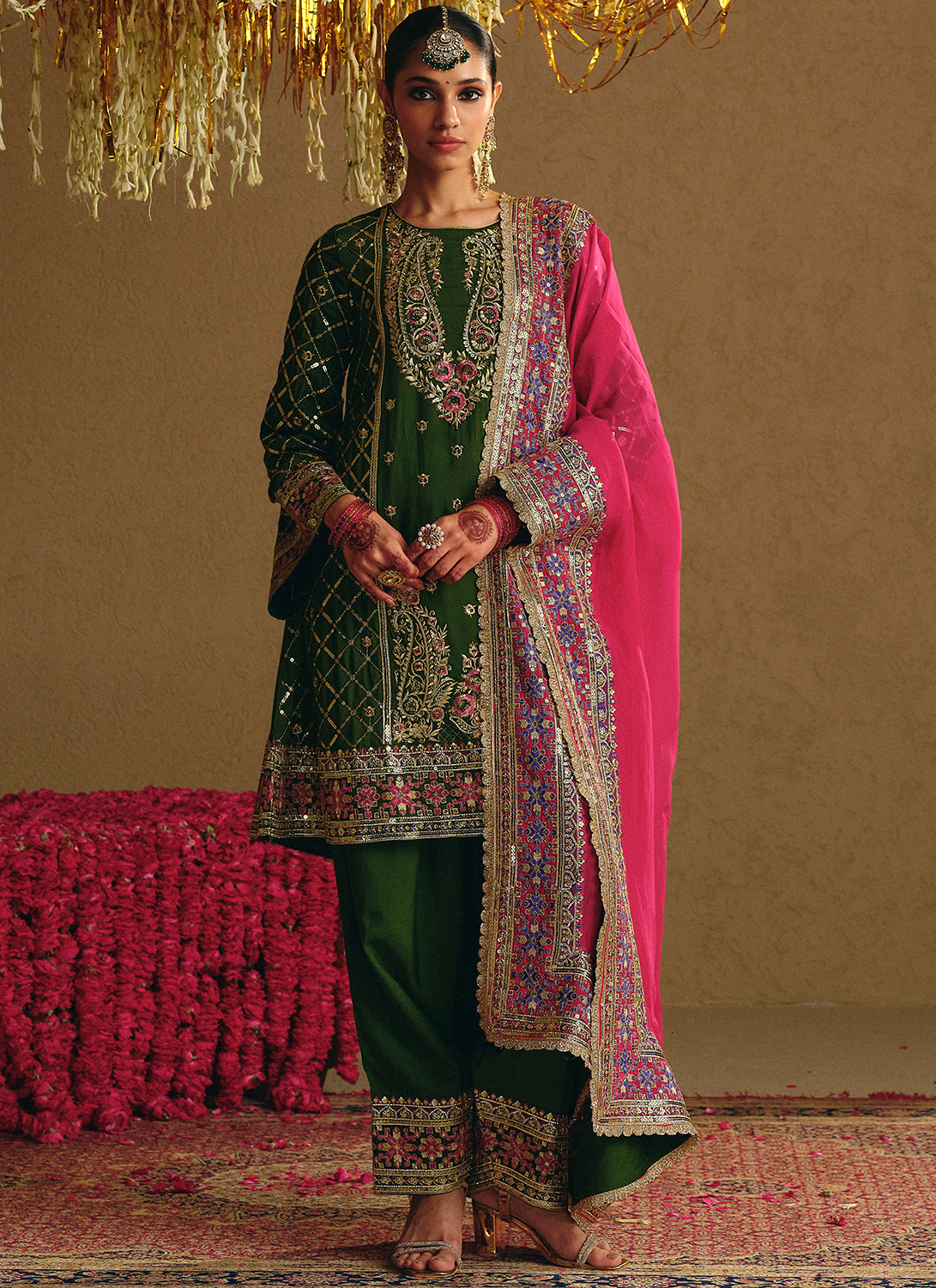 Emerald Green Embroidered Viscose Silk Salwar Suit