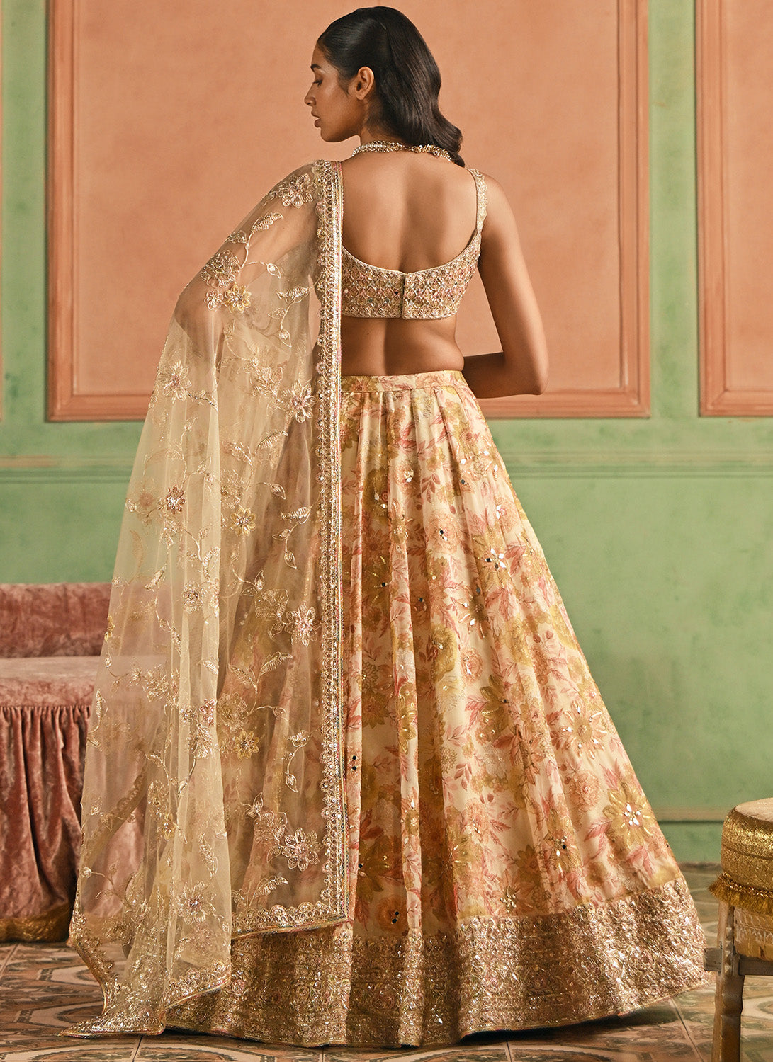 Multicolor Cream Floral Printed Lehenga