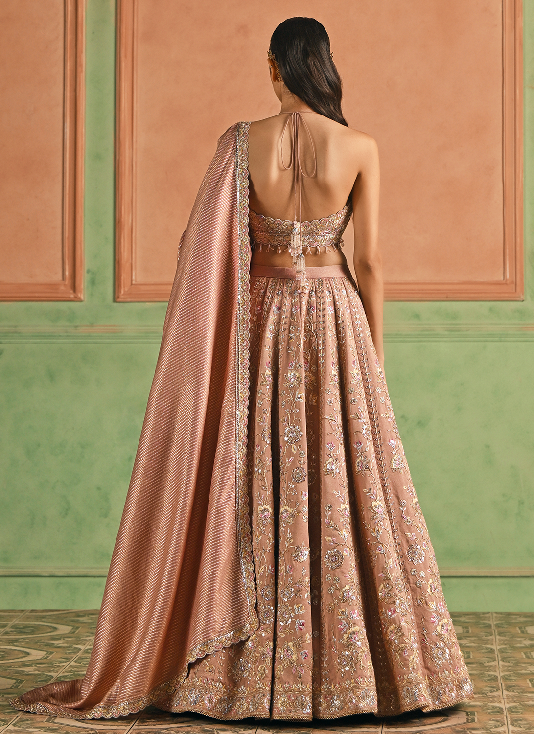 Dusty Pink Embroidered Silk Lehenga