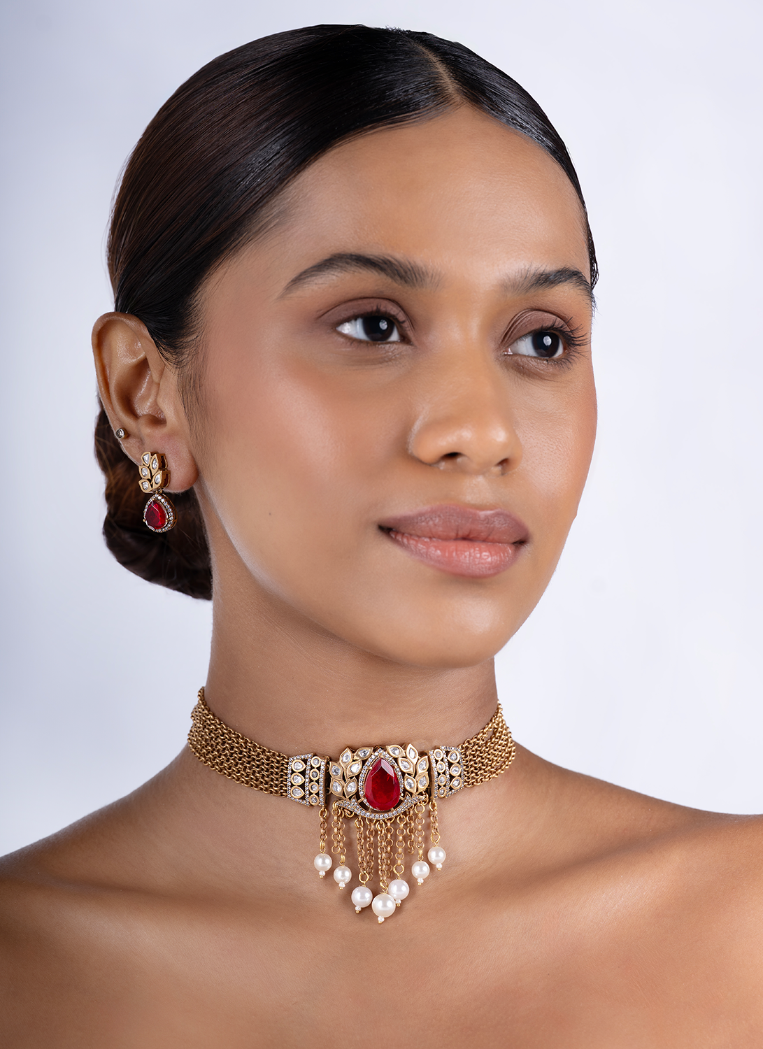 Ruby and Gold Kundan Choker Set