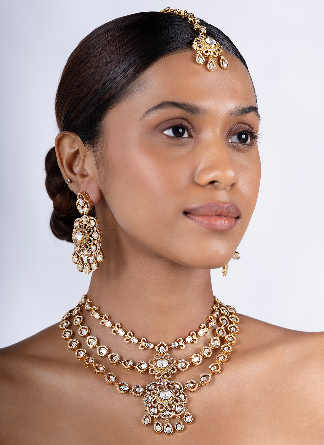 Gold and Moissanite Mala Necklace Set