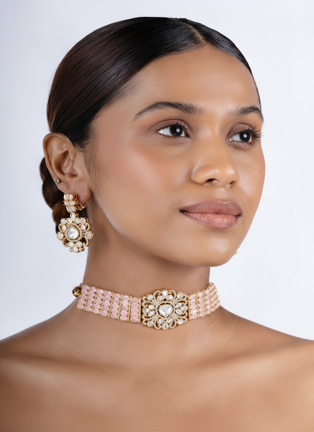 Pink Beaded Choker Set