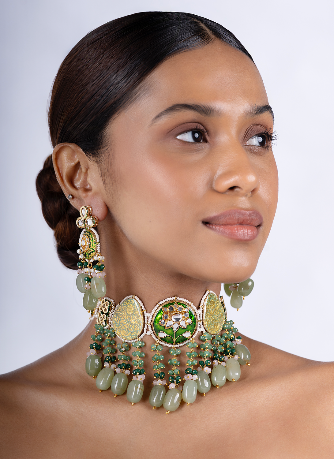 Emerald and Sage Meenakari Choker Set