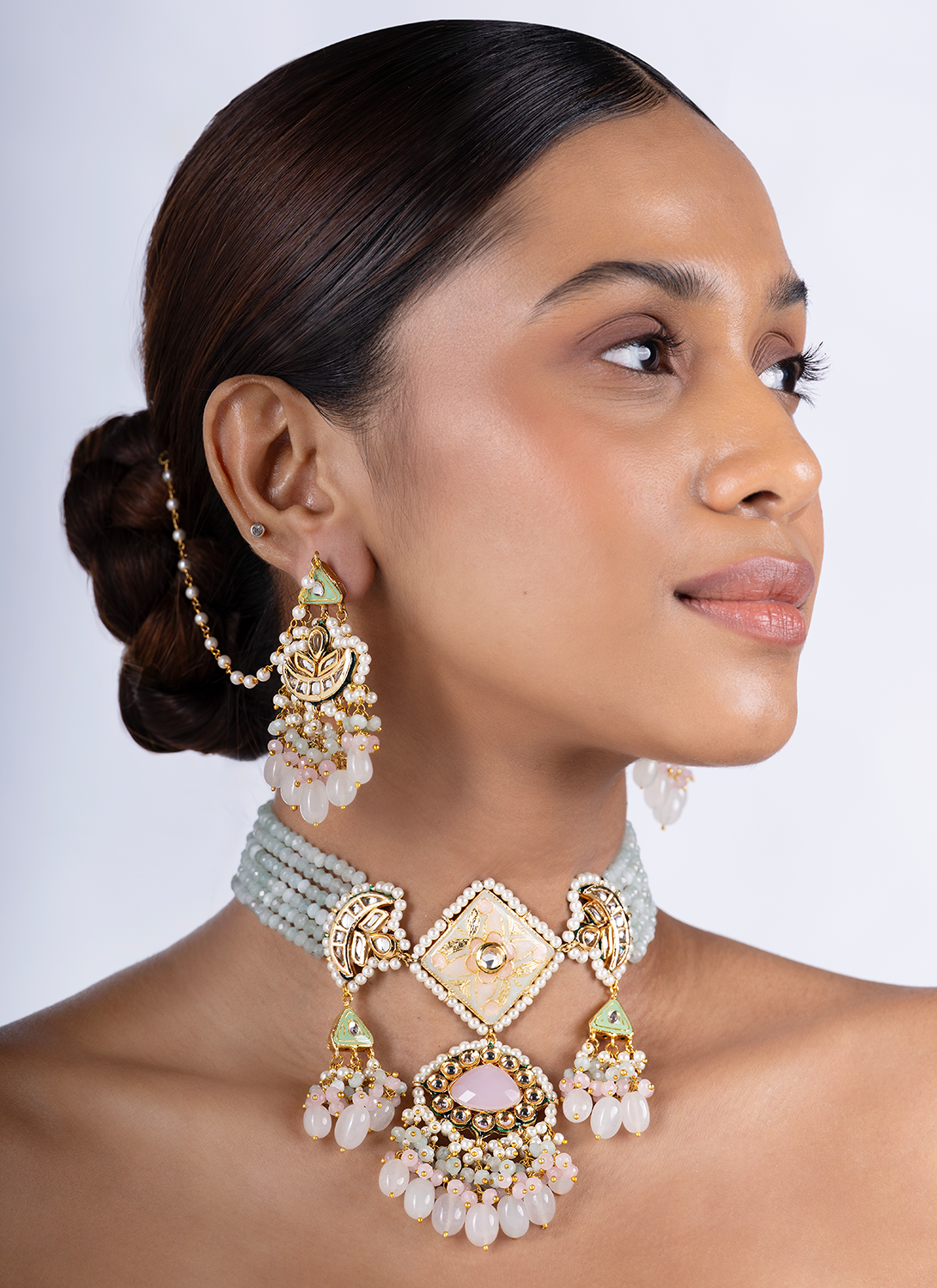 Dusty Blue and Pink Kundan Choker Set
