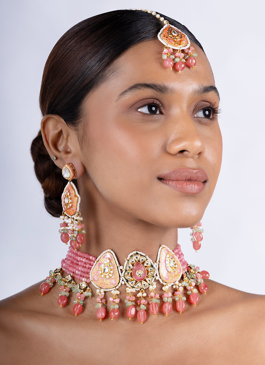 Multicolor Pink Beaded Choker Set