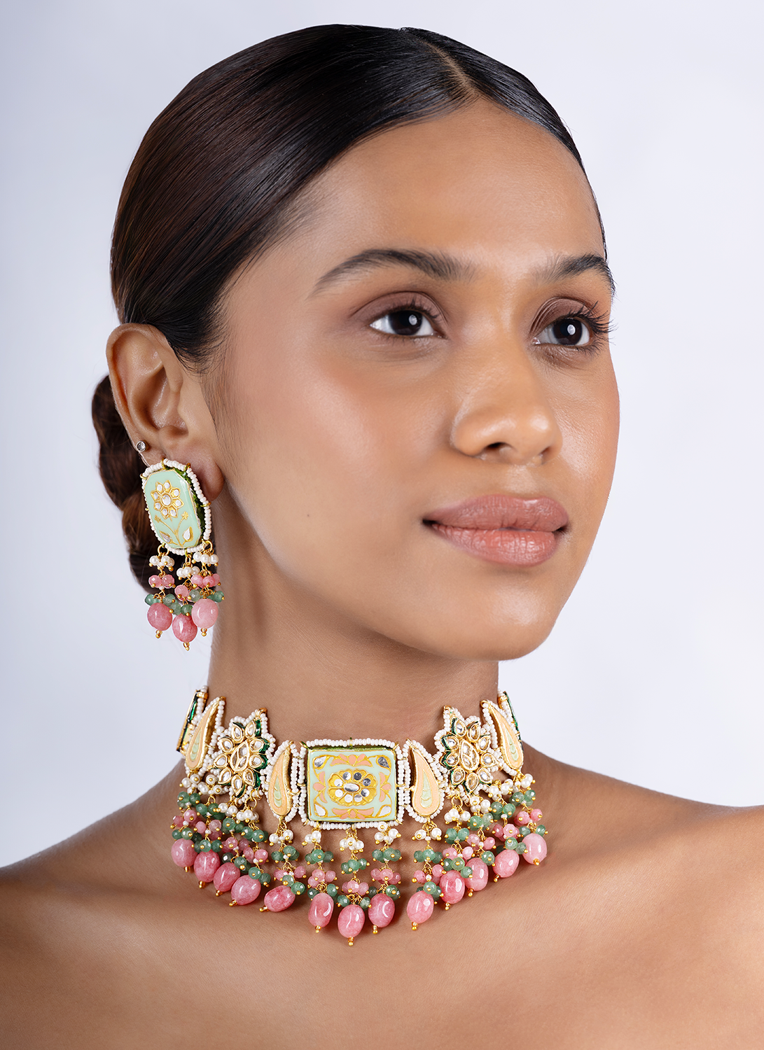 Soft Mint Meenakari Choker Set