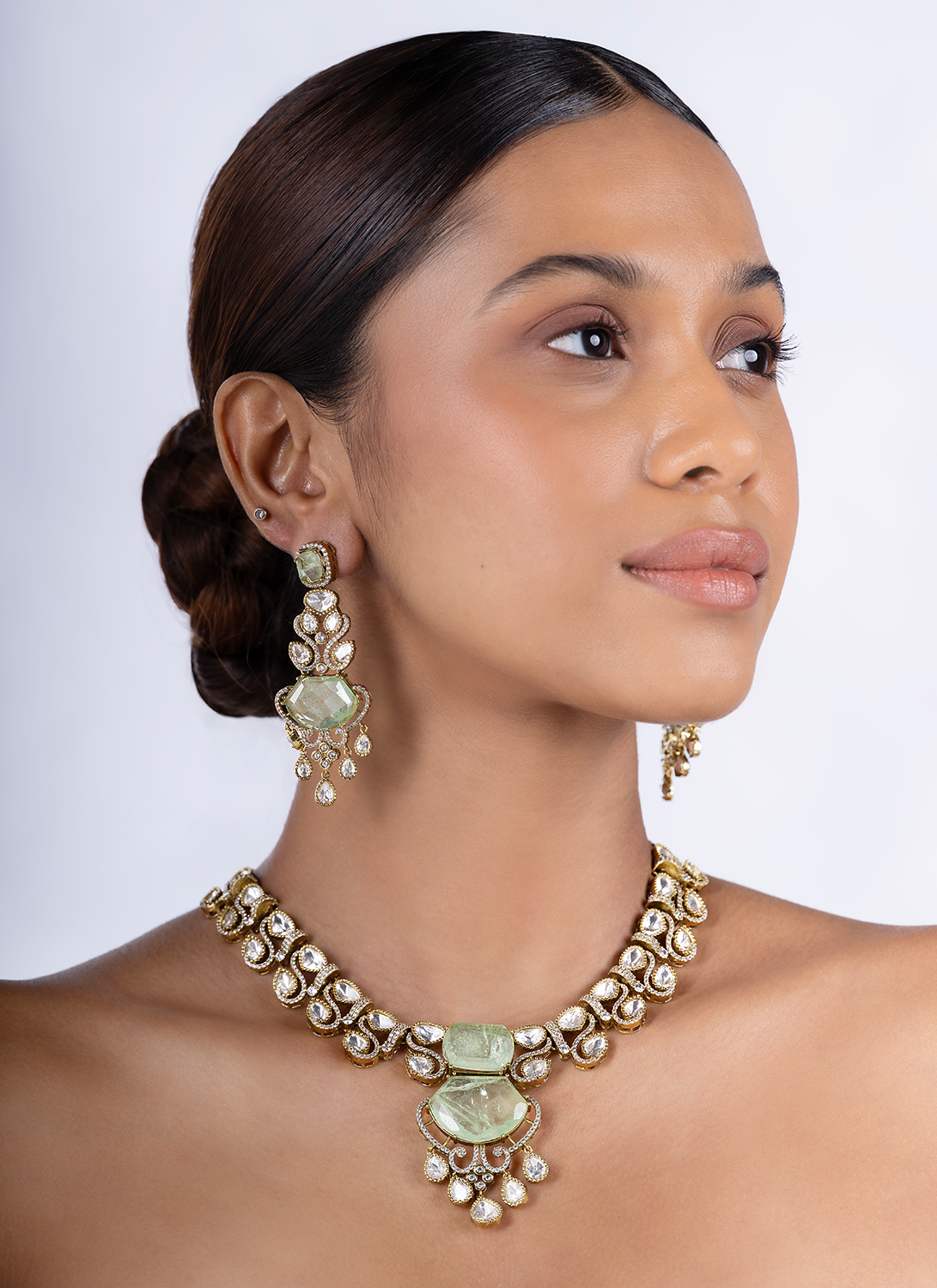 Seafoam Green and Moissanite Necklace Set