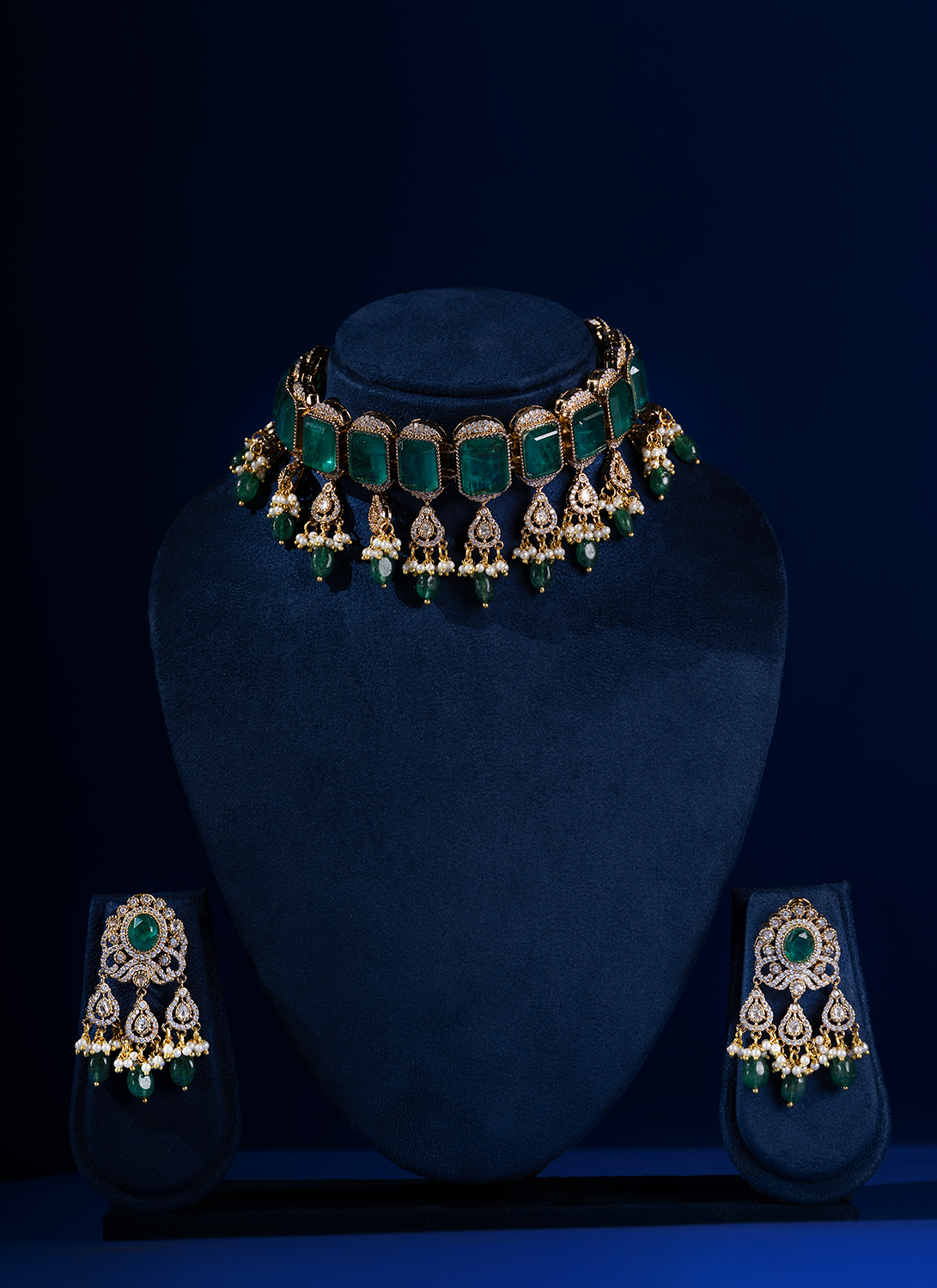 Emerald and Moissanite Choker Set
