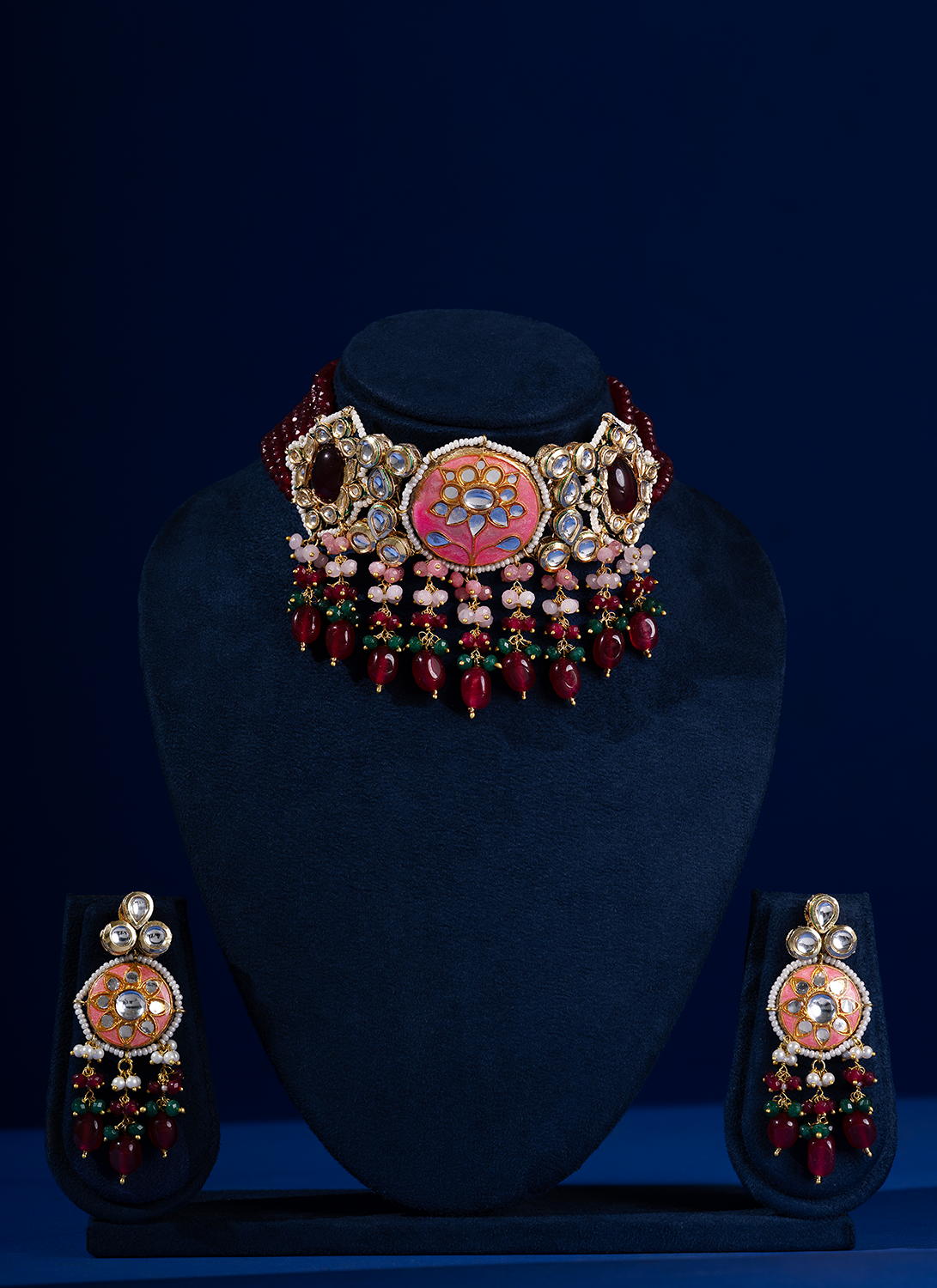 Rose Pink and Ruby Choker Set