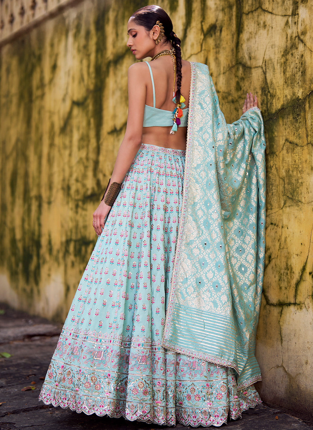 Mint Green Embroidered Lehenga