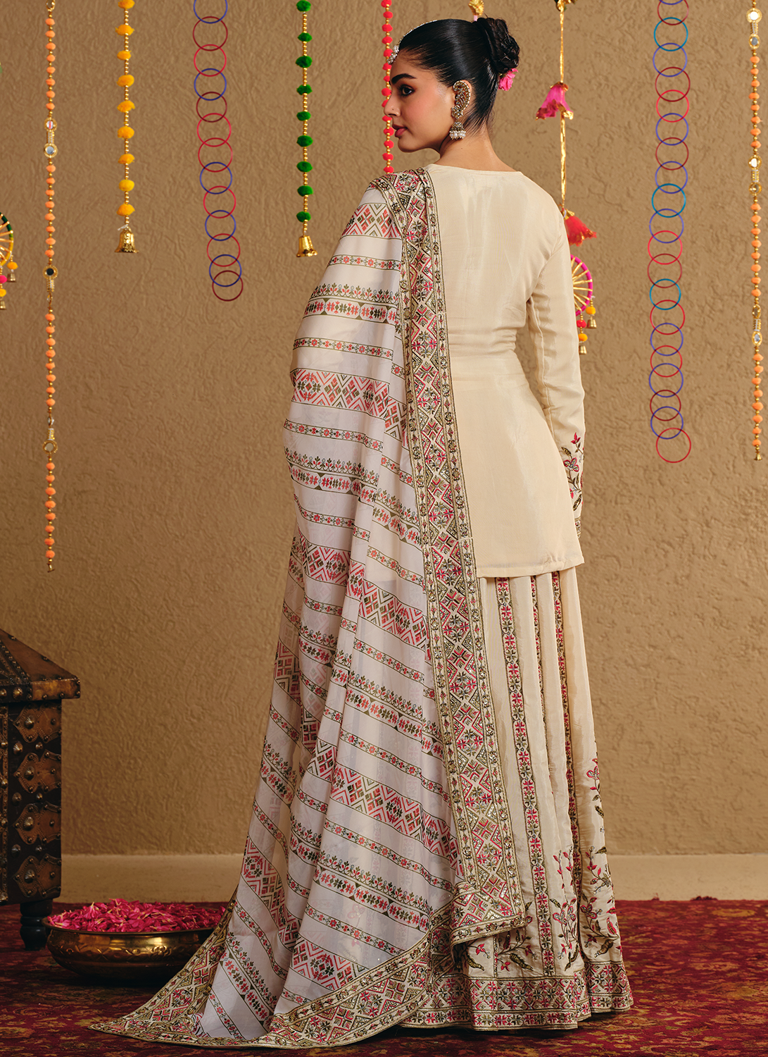 Ivory Multicolor Embroidered Viscose Silk Sharara