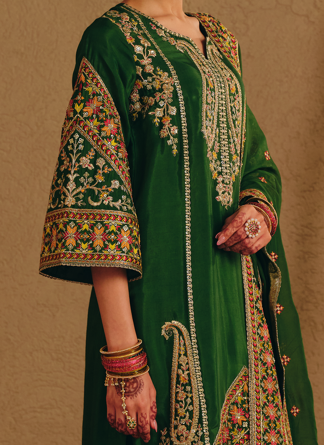 Green Embroidered Viscose Silk Salwar Suit