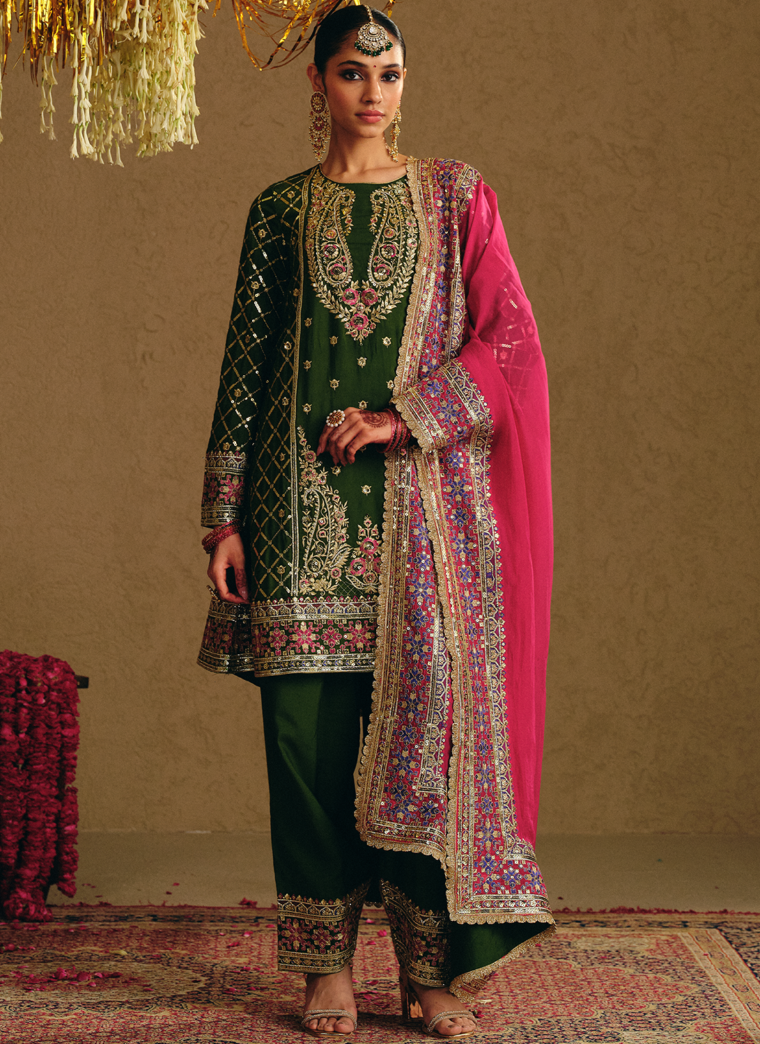 Emerald Green Embroidered Viscose Silk Salwar Suit