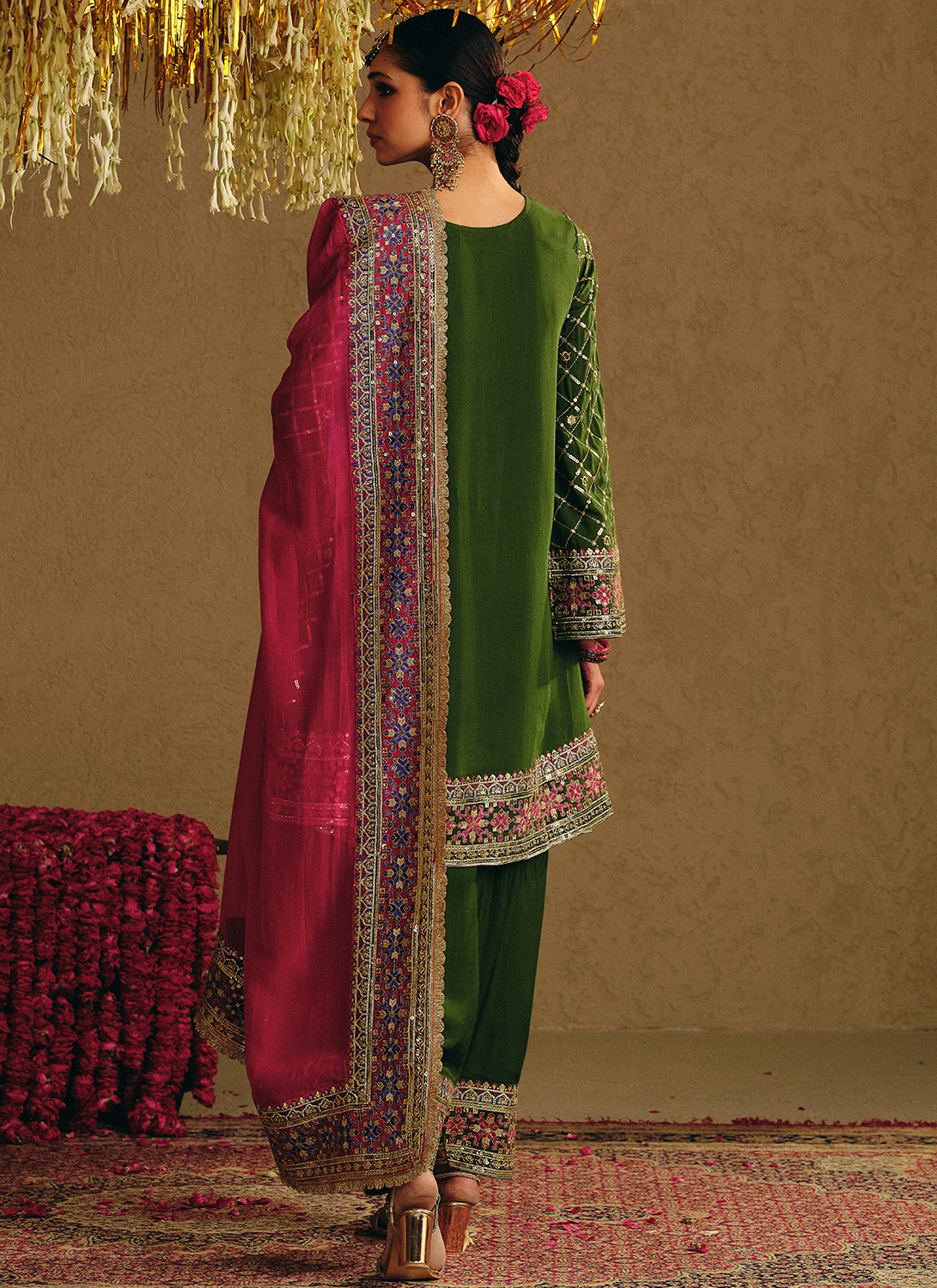 Emerald Green Embroidered Viscose Silk Salwar Suit