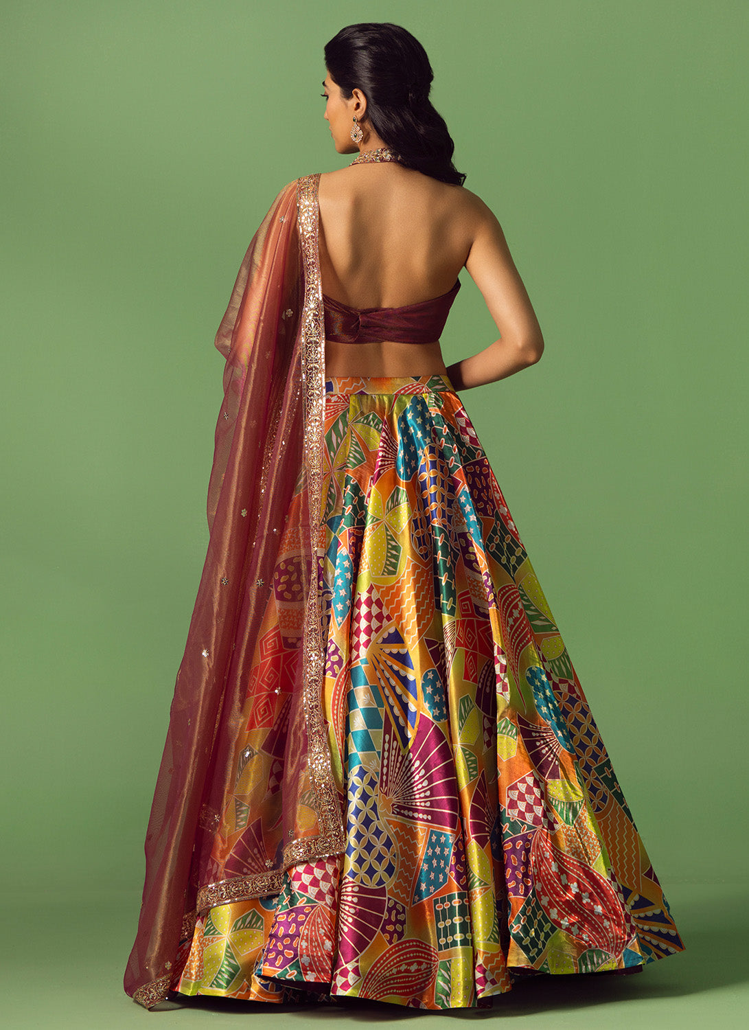 Maroon Multicolor Printed Lehenga