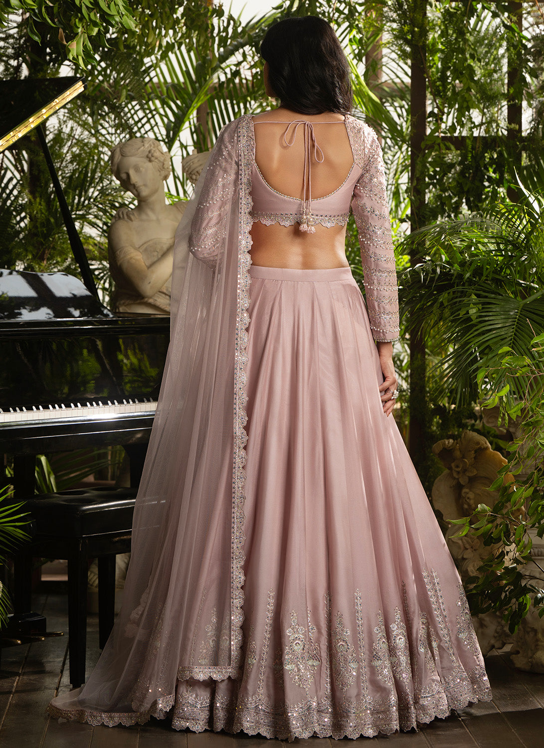 Mauve Pink Embroidered Silk Lehenga