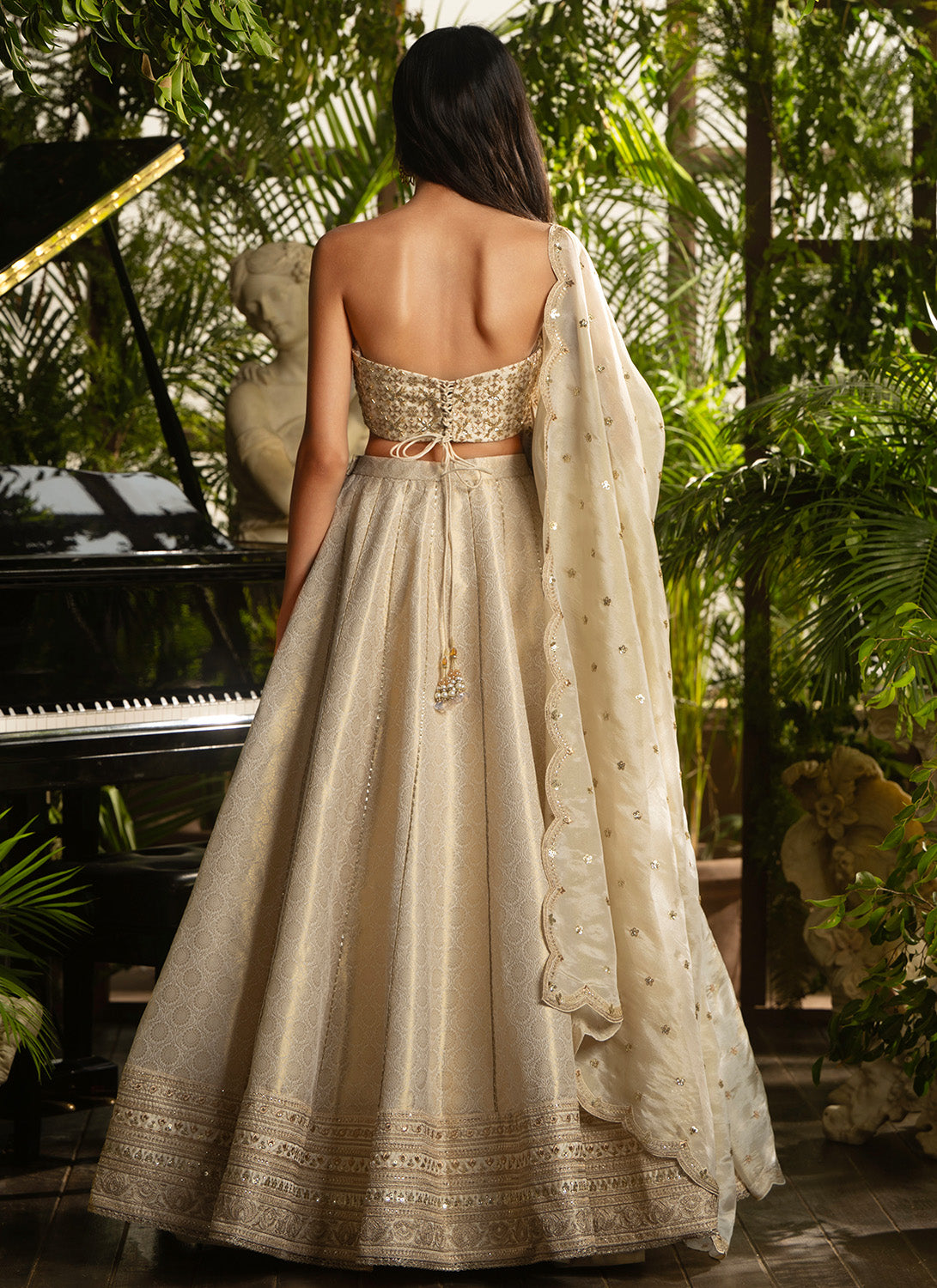 Gold Embroidered Viscose Brocade Lehenga